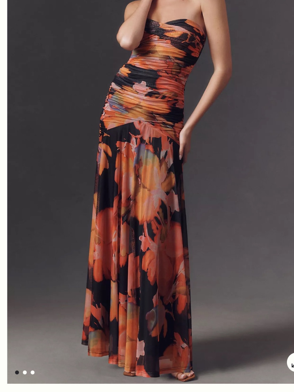 Hutch Bonnie Strapless Ruched Mesh Maxi Dress Floral Print NWT